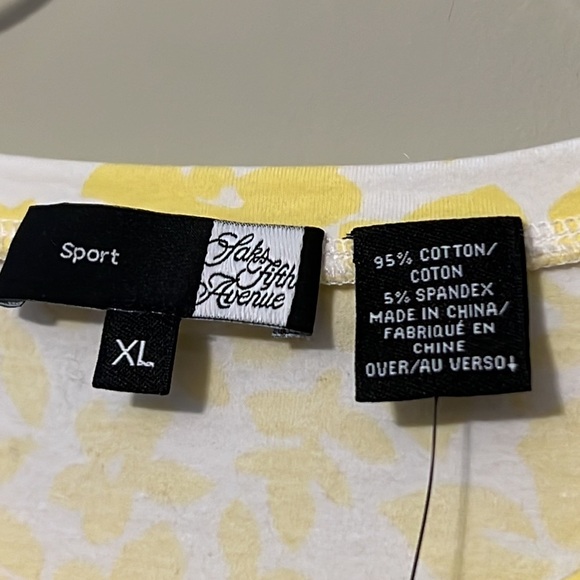 SAKS FIFTH AVENUE XL womens yellow white floral Hawaiian short sleeve tshirt NWT - Picture 5 of 9